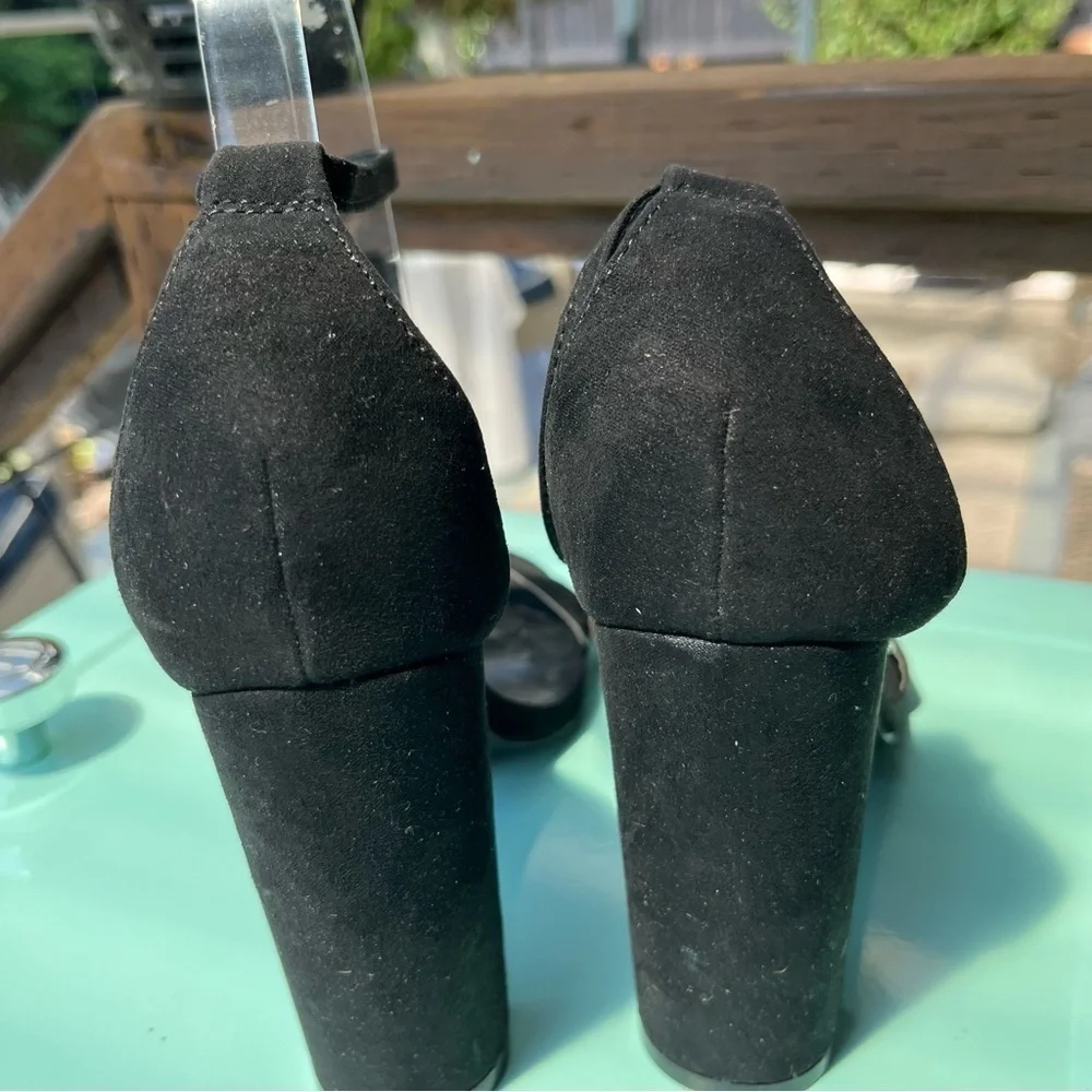 Lulu’s Taylor Black Vegan Suede Ankle Strap High Heel Sandals 6.5